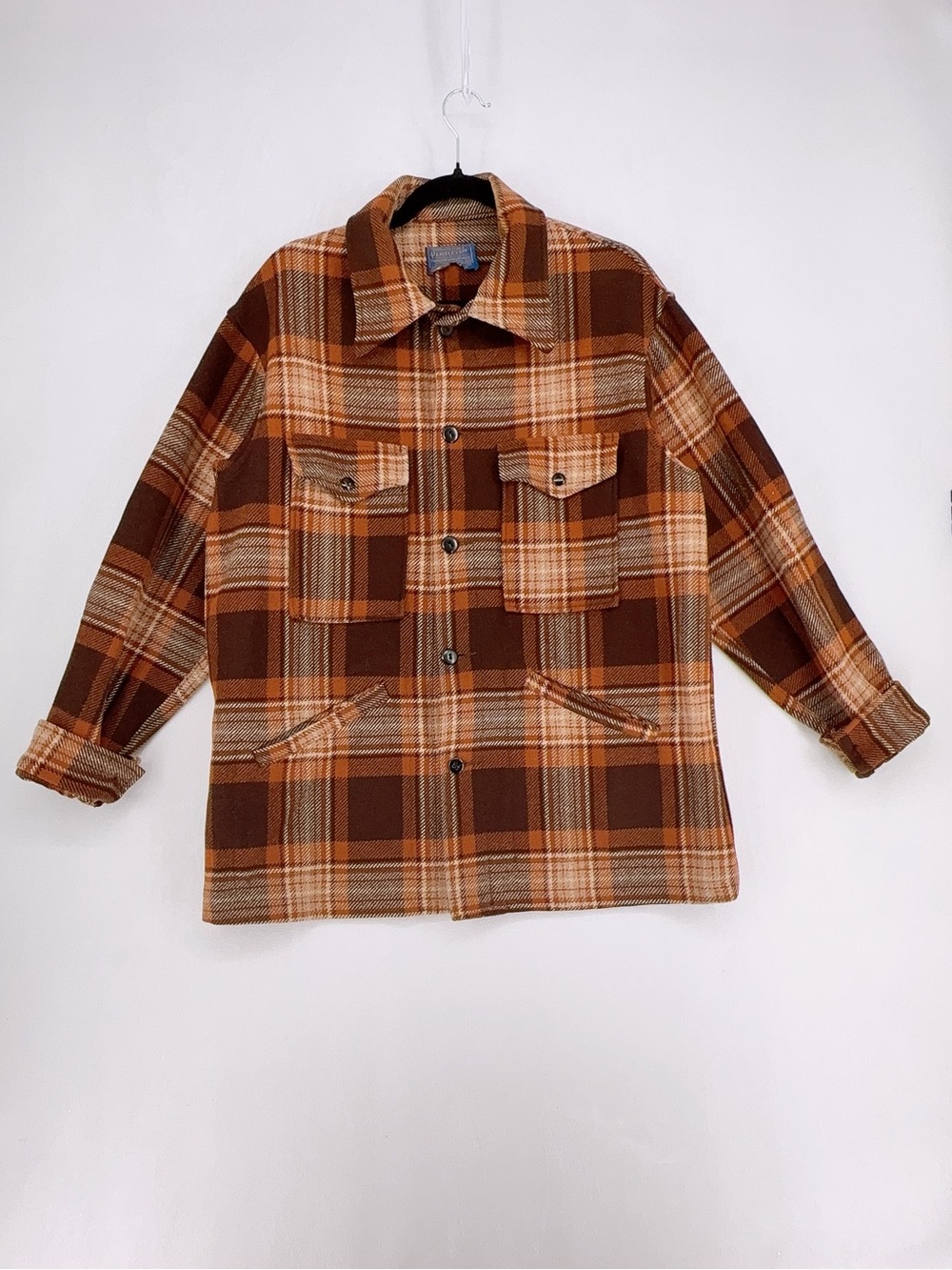 Vintage Pendleton Wool Plaid Jacket 100% Virgin Wool 1950s Brown Western Coat M